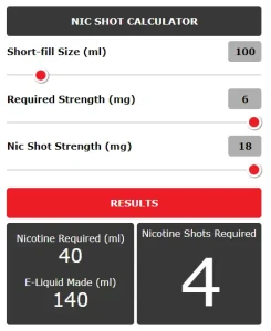 Screen Shot of SMKDs Nic Shot Calculator